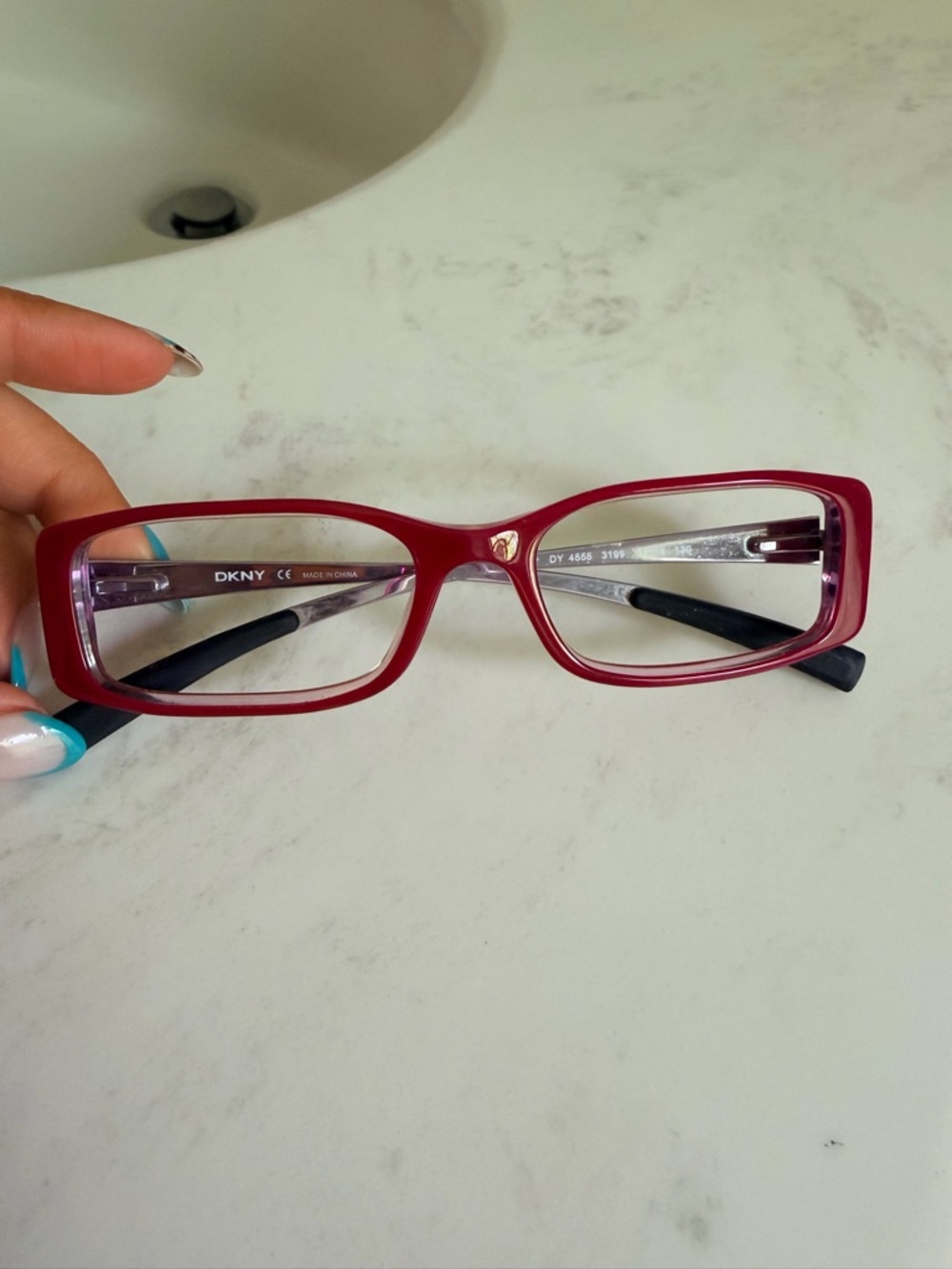 DKNY Rectangular Eyeglass Frames Pink Red